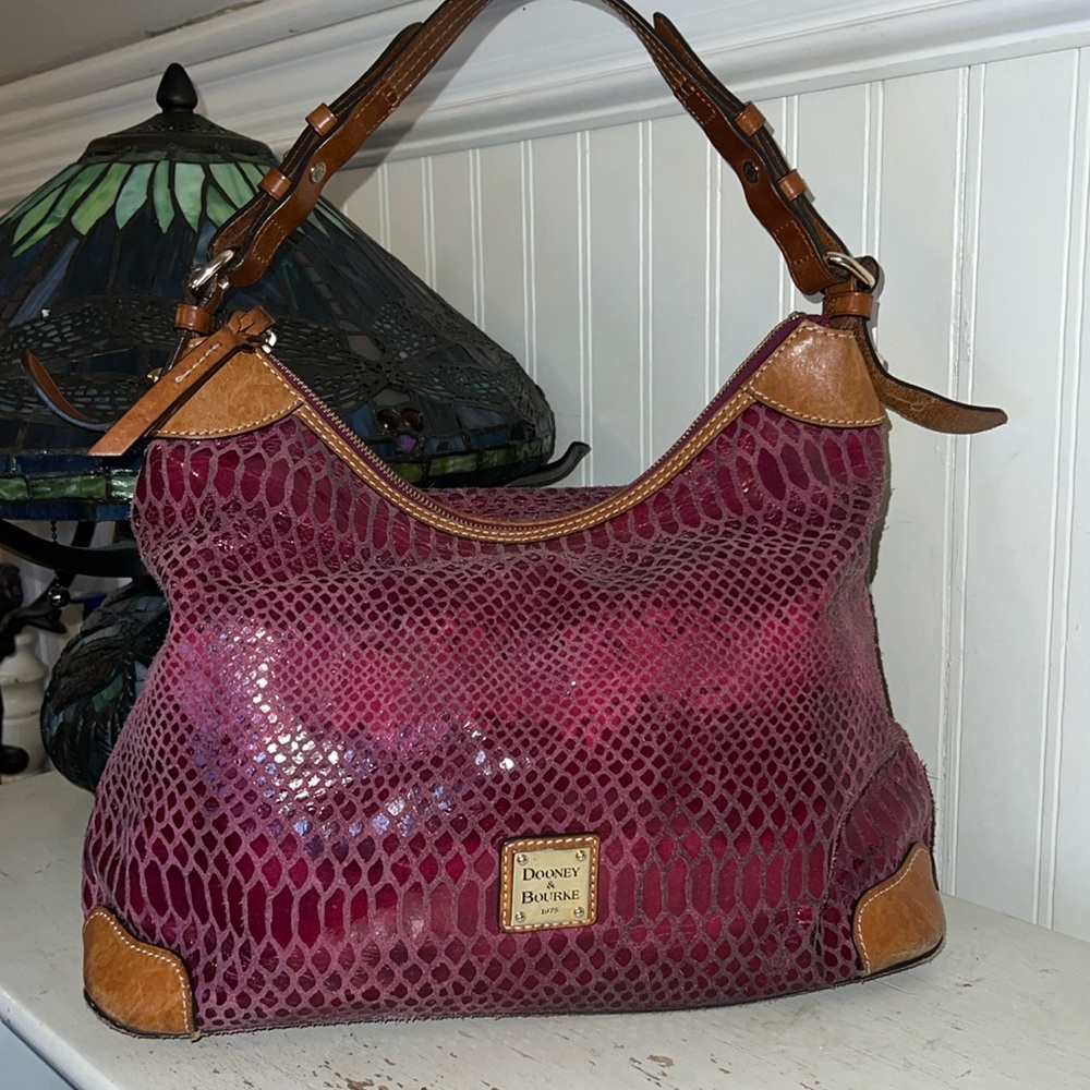 Dooney & Bourke purple snakeskin print large satchel purse